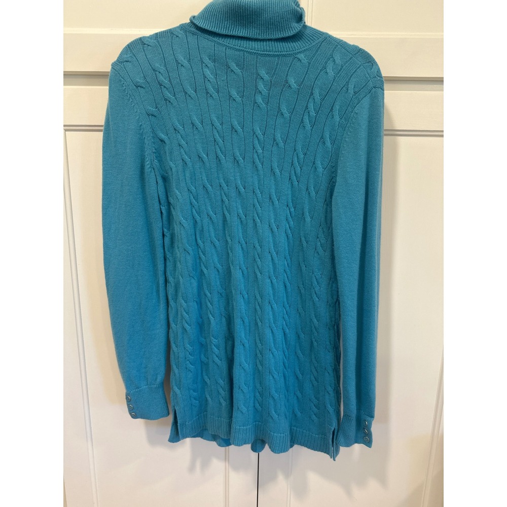 Talbots Turquoise Blue Cable Knit Turtleneck Lambswool Blend Sweater Womens M